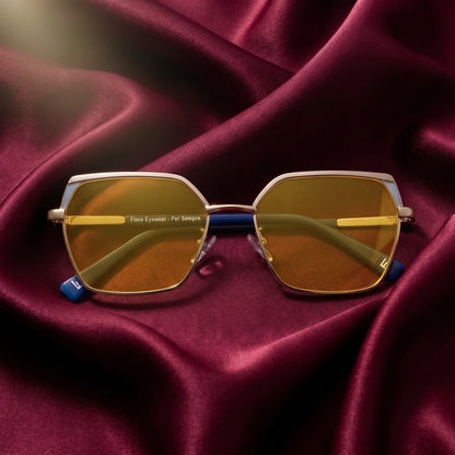 Fiore 3971 geometric sunglasses, gold steel frame, editorial still (angle 4) · ReFramed