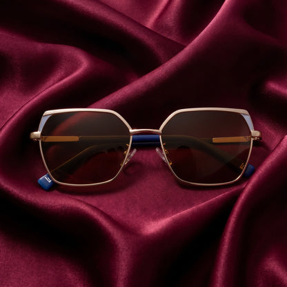 Fiore 3971 geometric sunglasses, gold steel frame, editorial still (angle 2) · ReFramed