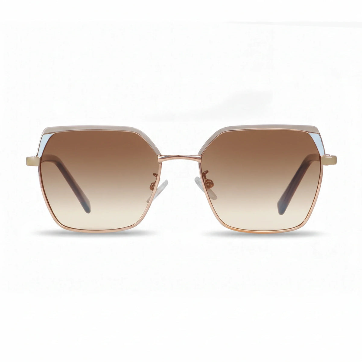 Fiore 3971 geometric sunglasses, gold steel frame, gradient brown polarized lens, front view · ReFramed