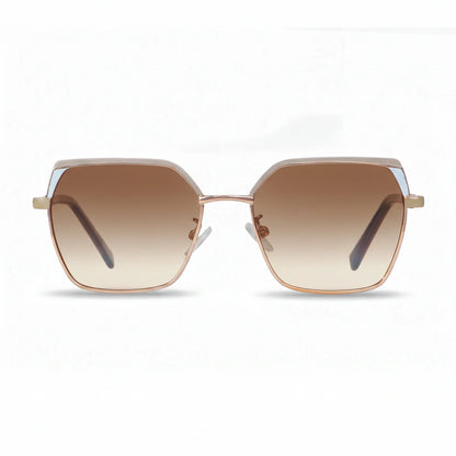 Fiore 3971 geometric sunglasses, gold steel frame, gradient brown polarized lens, front view · ReFramed