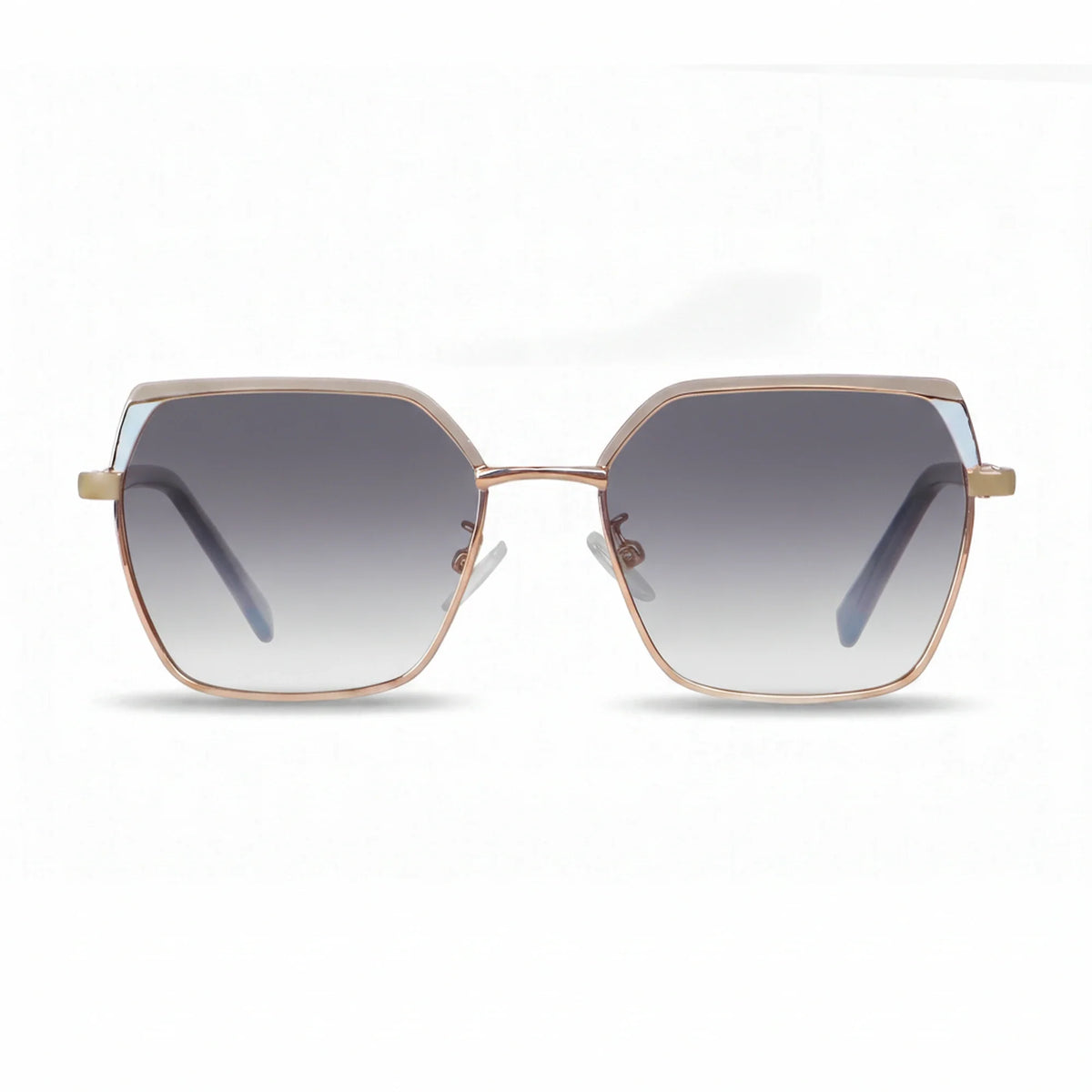 Fiore 3971 geometric sunglasses, gold steel frame, gradient gray polarized lens, front view · ReFramed