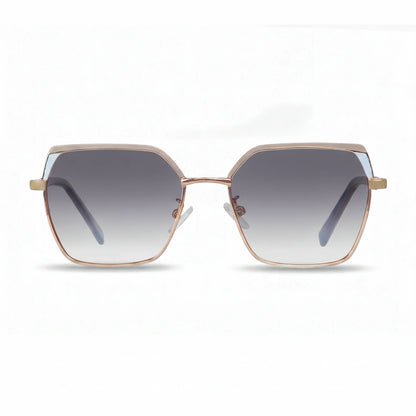 Fiore 3971 geometric sunglasses, gold steel frame, gradient gray polarized lens, front view · ReFramed