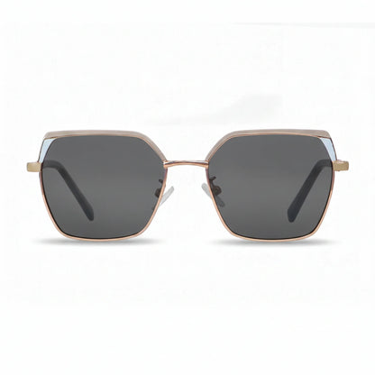 Fiore 3971 geometric sunglasses, gold steel frame, black polarized lens, front view · ReFramed