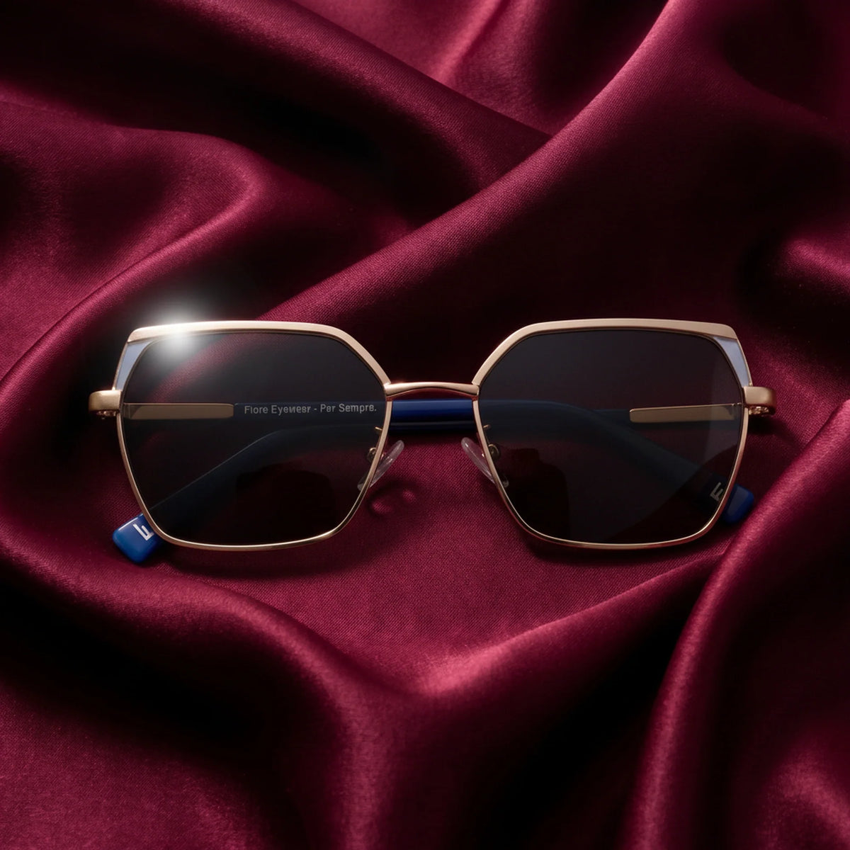 Fiore 3971 geometric sunglasses, gold steel frame, editorial still · ReFramed