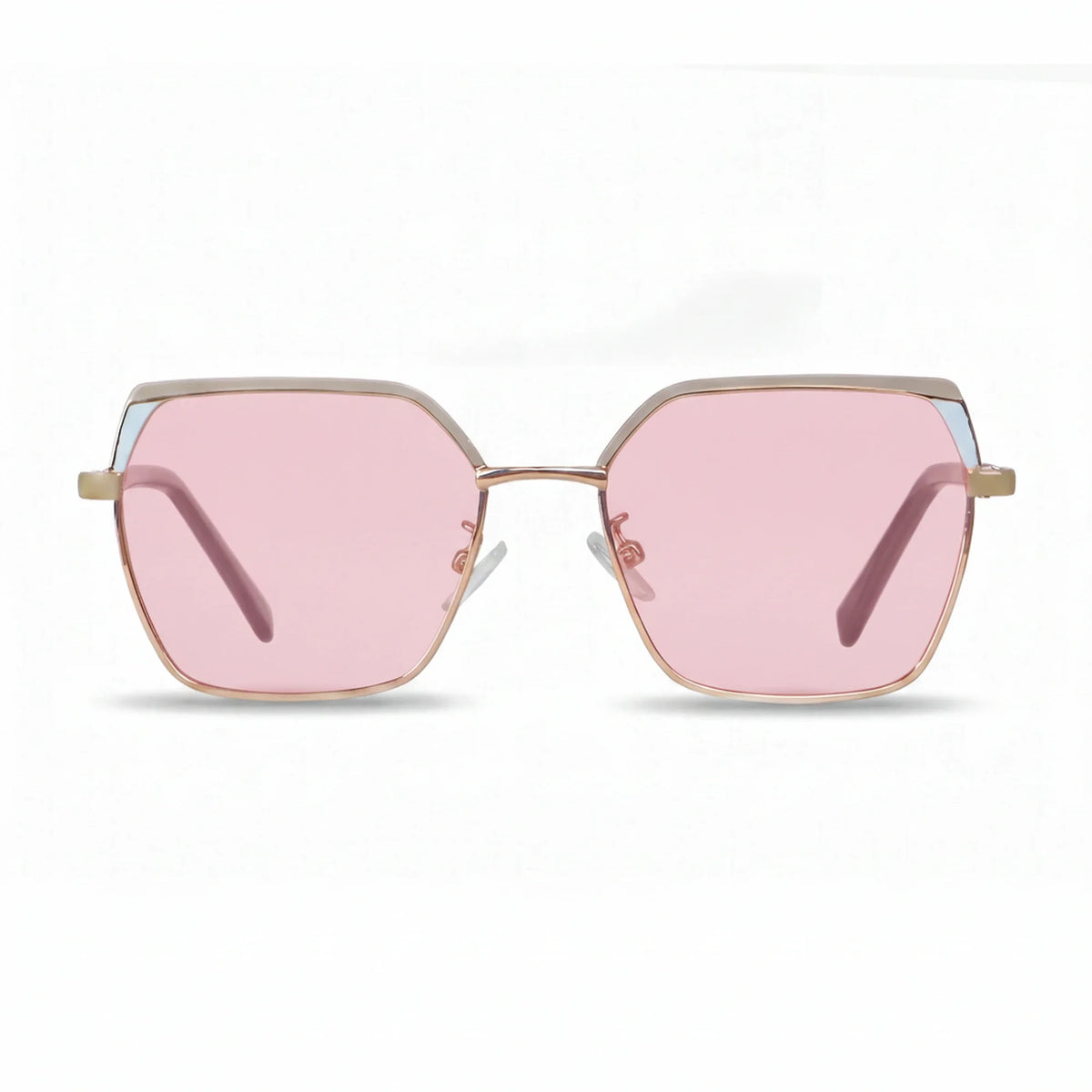 Fiore 3971 geometric sunglasses, gold steel frame, pink polarized lens, front view · ReFramed