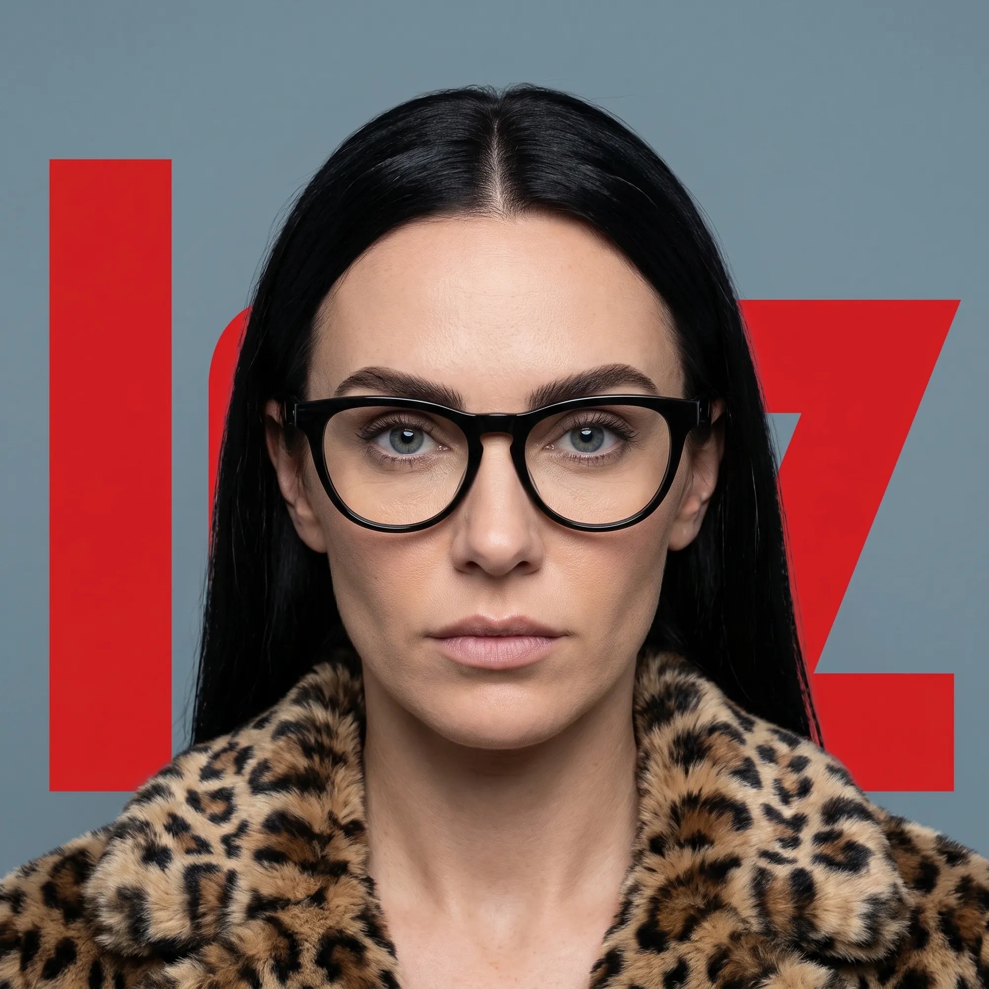 Fiore 4488 eyeglasses in black, worn by a model – campaign portrait, studio portrait with sculptural styling
