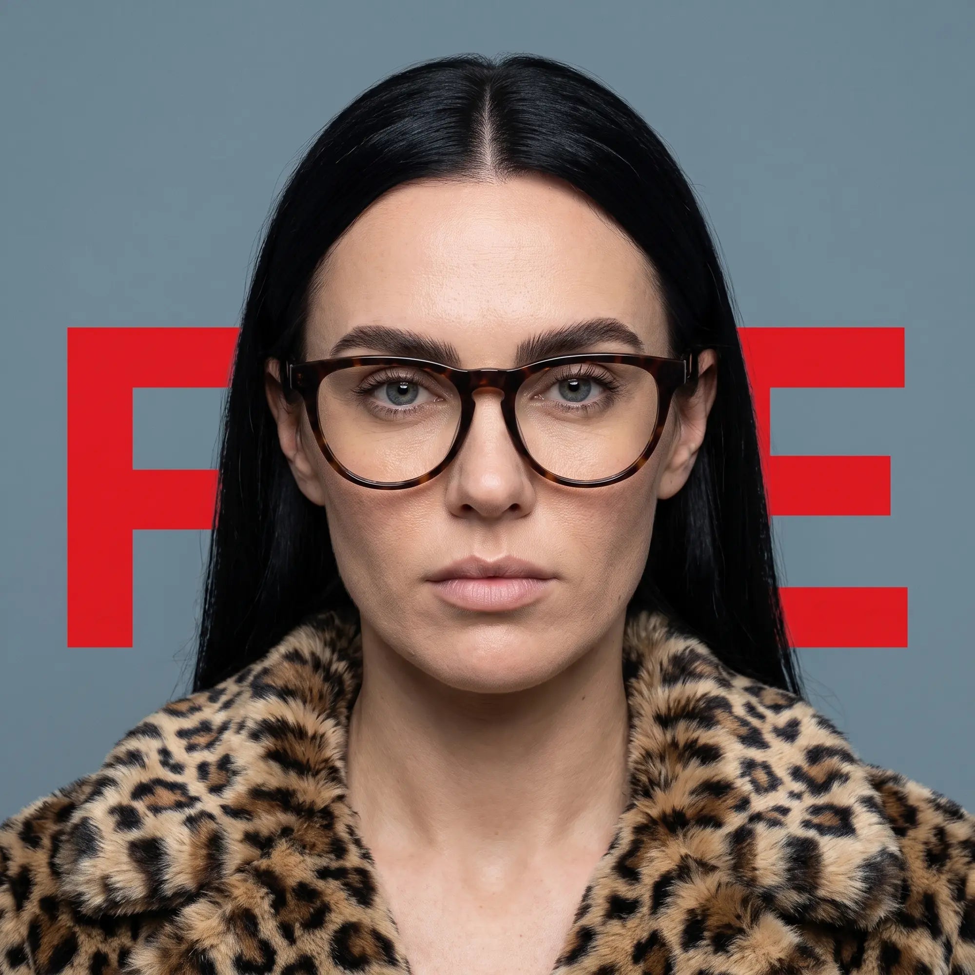 Fiore 4488 eyeglasses in tortoiseshell, worn by a model – campaign portrait, studio portrait with sculptural styling