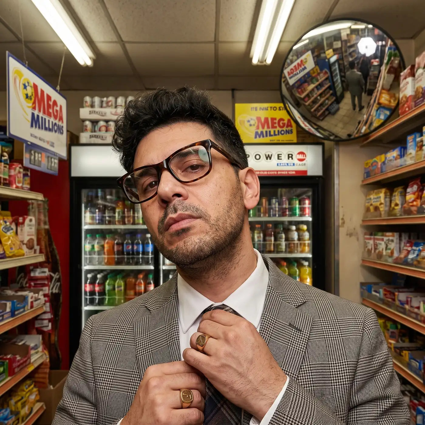 Fiore 5228 eyeglasses in tortoiseshell, worn by a model – campaign portrait, city heritage portrait on a mural wall