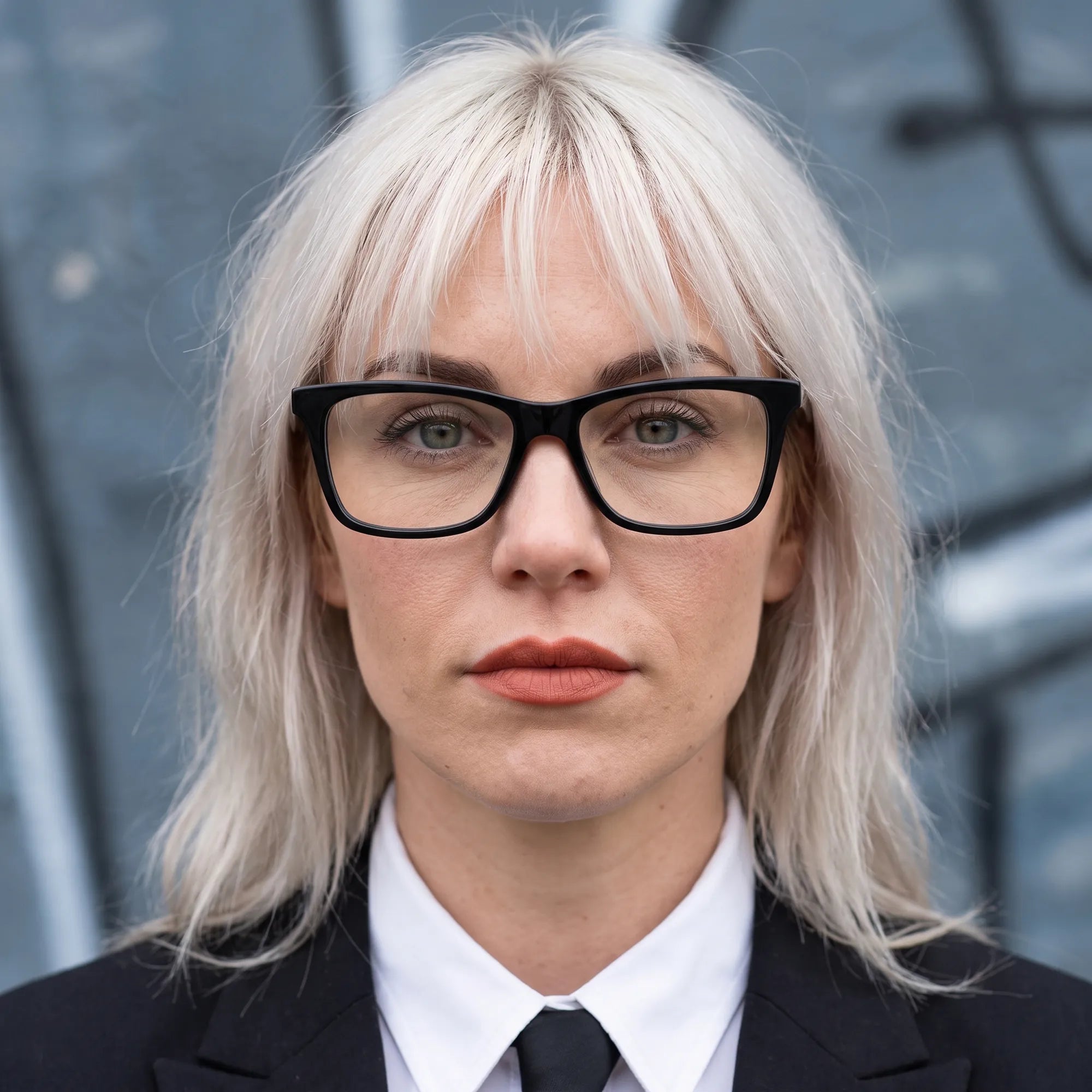 Fiore 5228 eyeglasses in green, worn by a model – campaign portrait, confident portrait with gold chain necklace