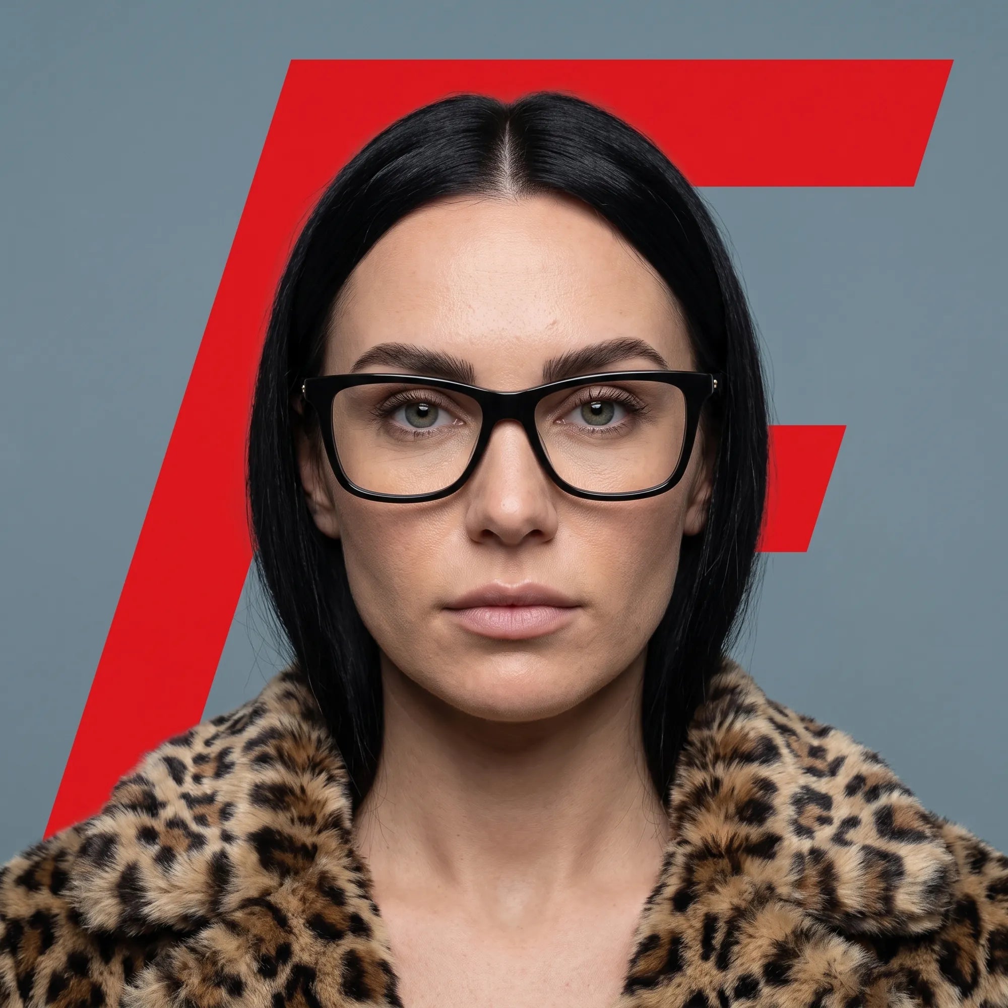 Fiore 5228 eyeglasses in green, worn by a model – campaign portrait, studio portrait with sculptural styling