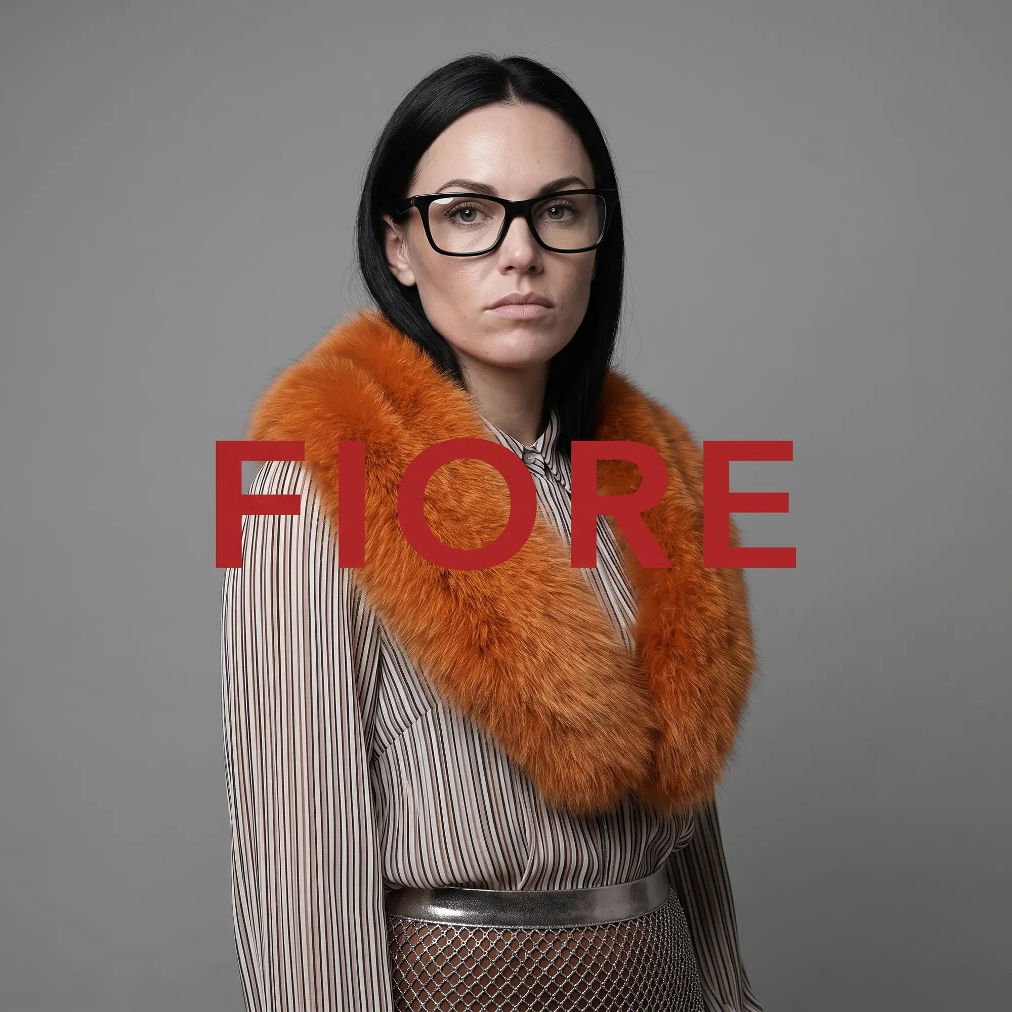 Fiore 5228 eyeglasses in green, worn by a model – campaign portrait, bold studio pose in vintage tweed