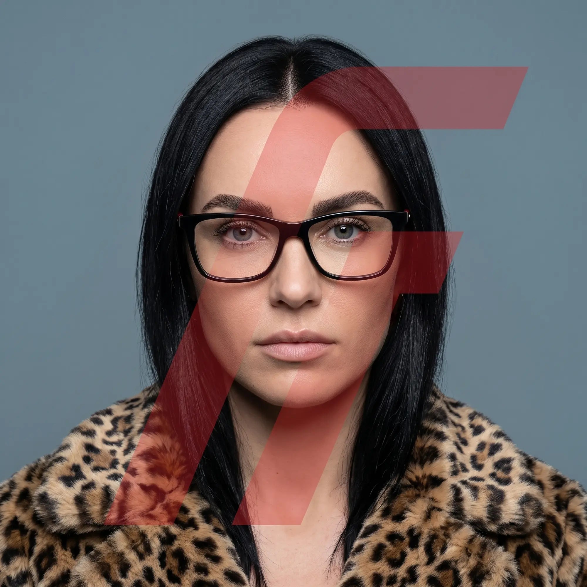 Fiore 5228 eyeglasses in black, worn by a model – campaign portrait, studio portrait with sculptural styling