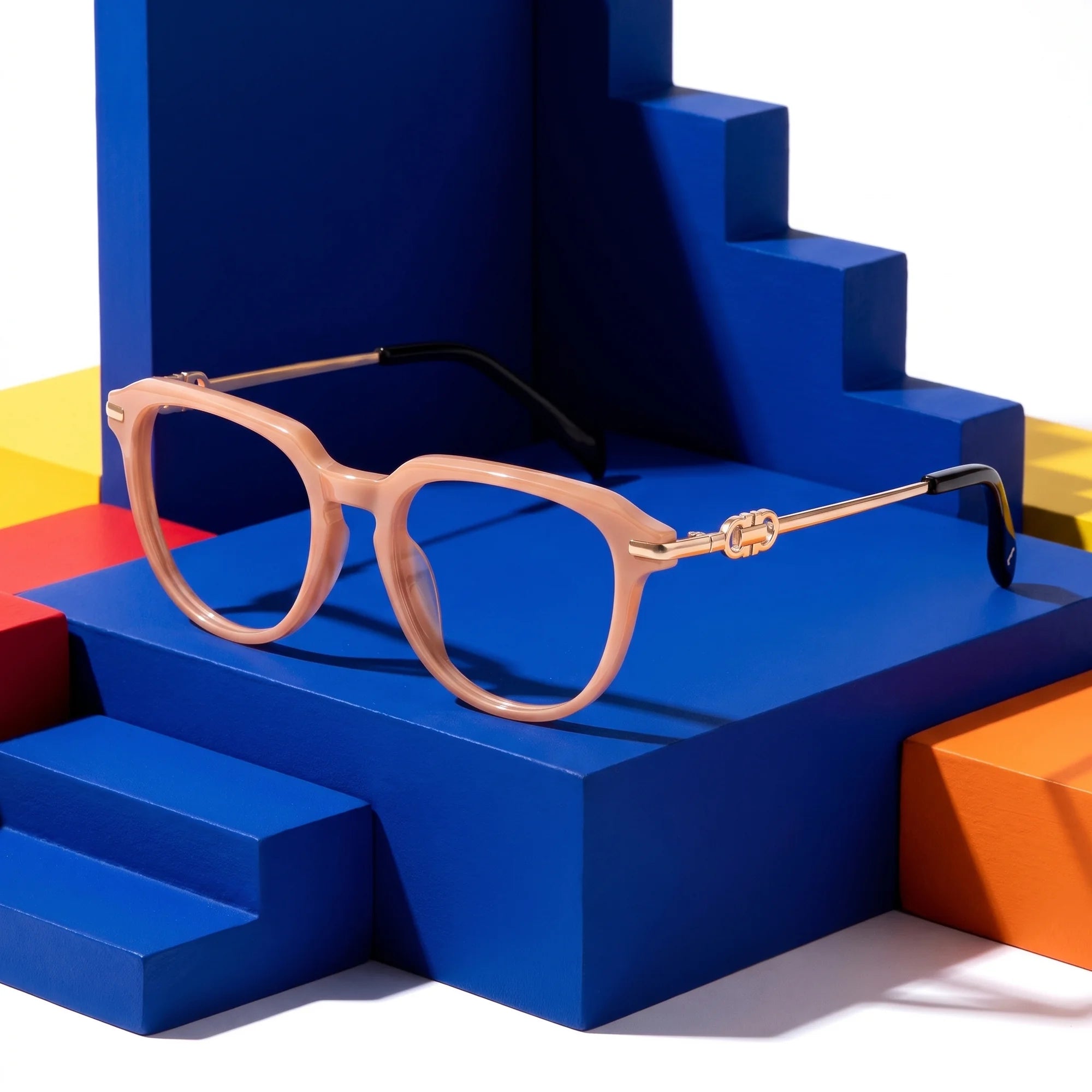 Fiore 5409 eyeglasses in milky white – on bold primary color-block steps
