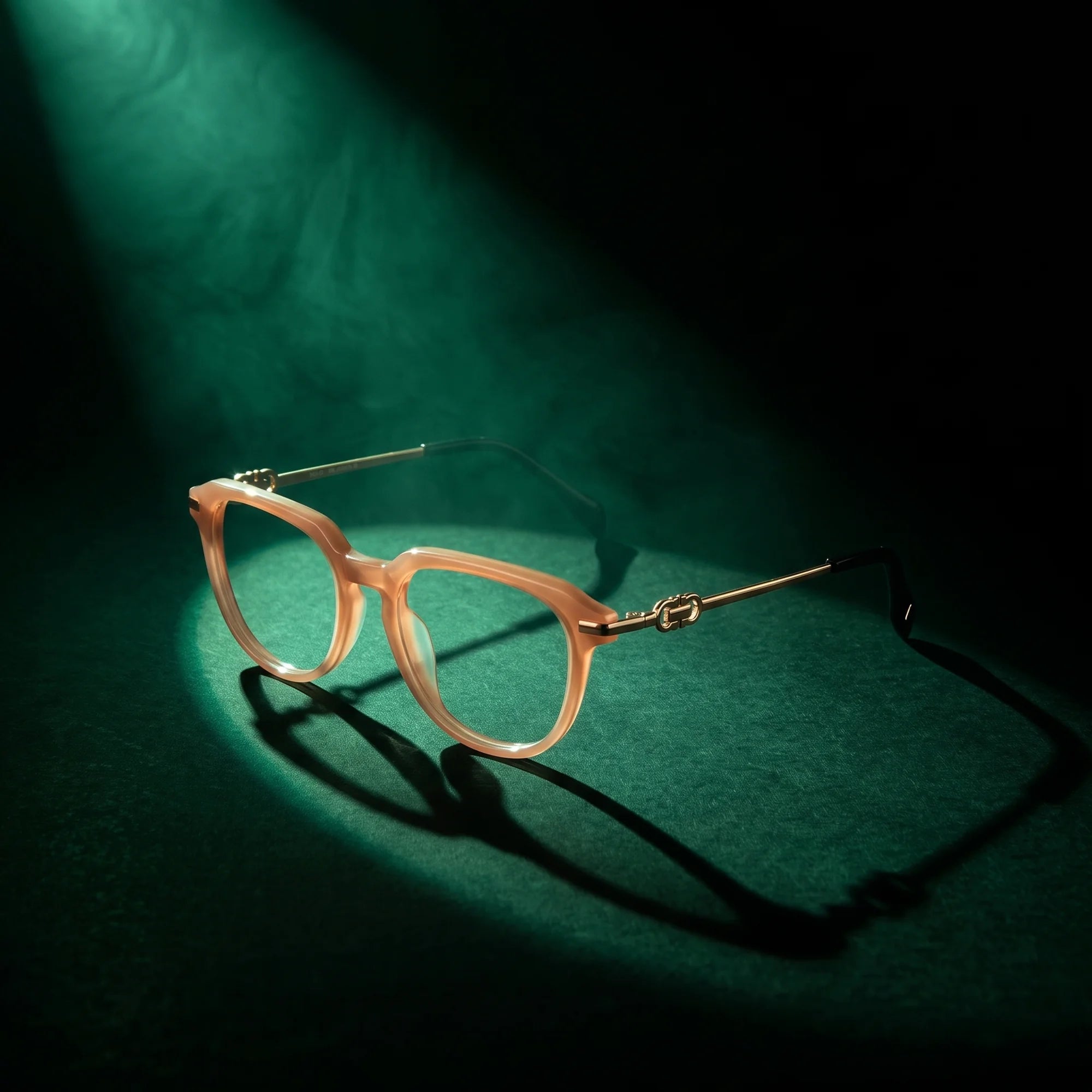 Fiore 5409 eyeglasses in milky white – under a theatrical beam of light