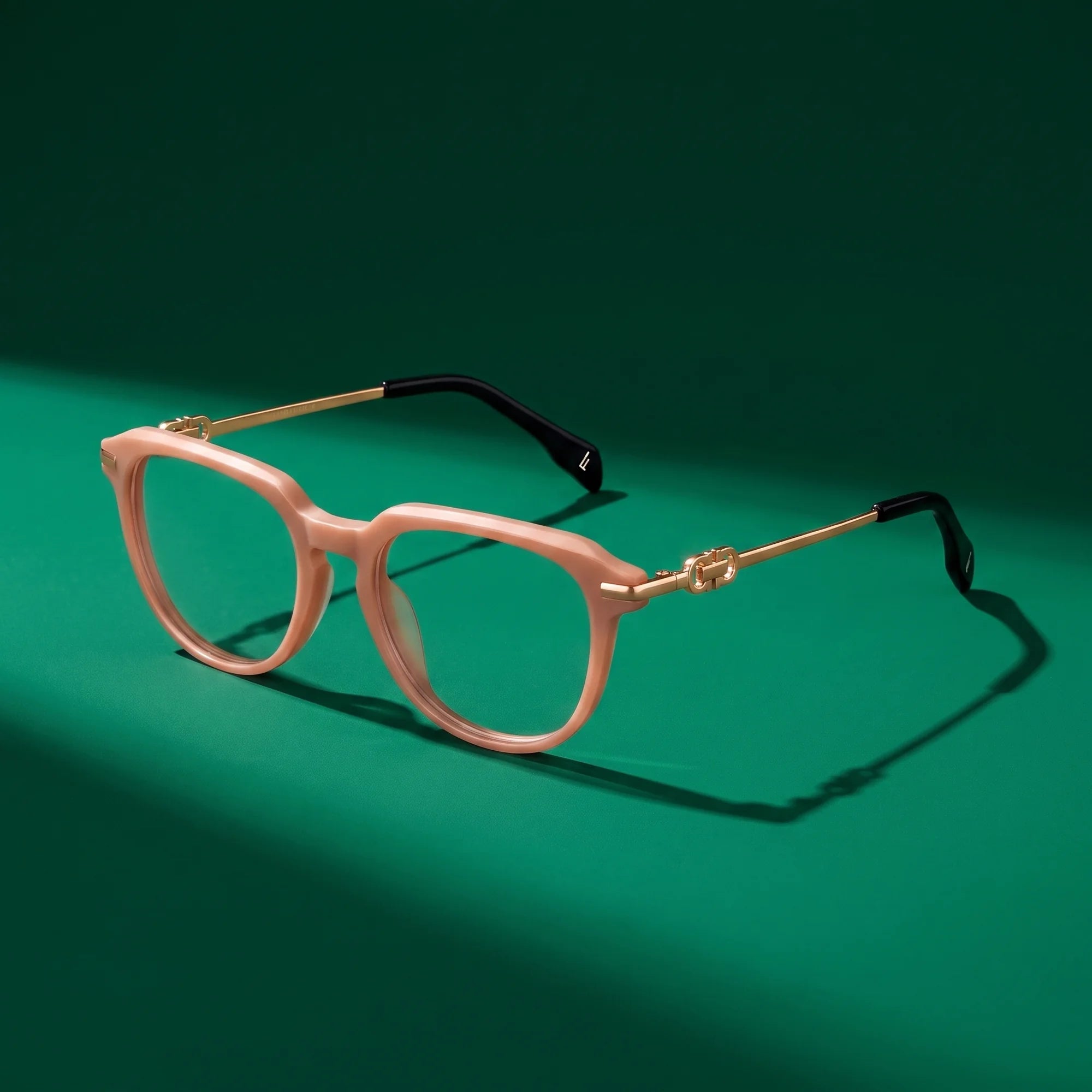 Fiore 5409 eyeglasses in milky white – editorial still life on a saturated emerald set