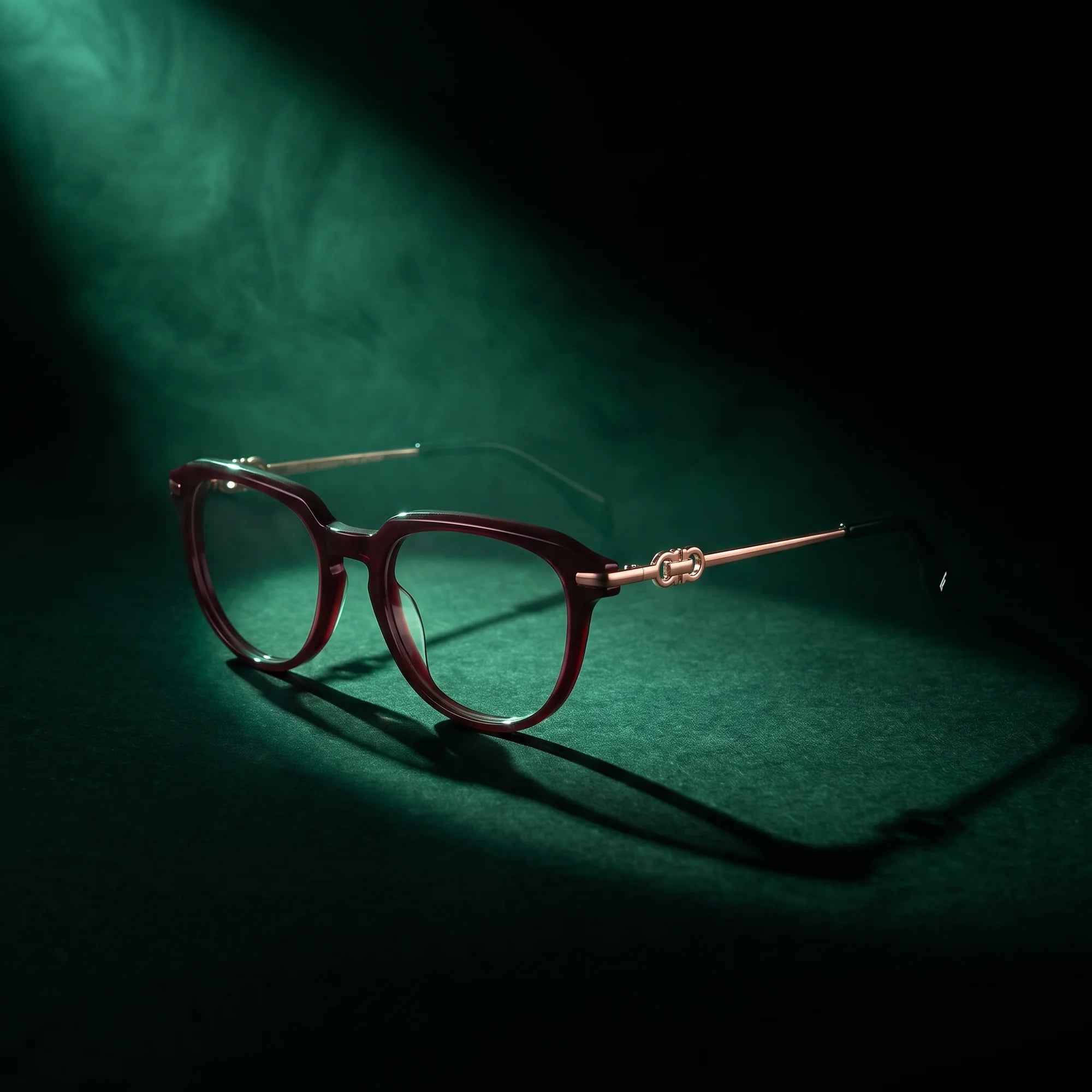 Fiore 5409 eyeglasses in brown red – under a theatrical beam of light