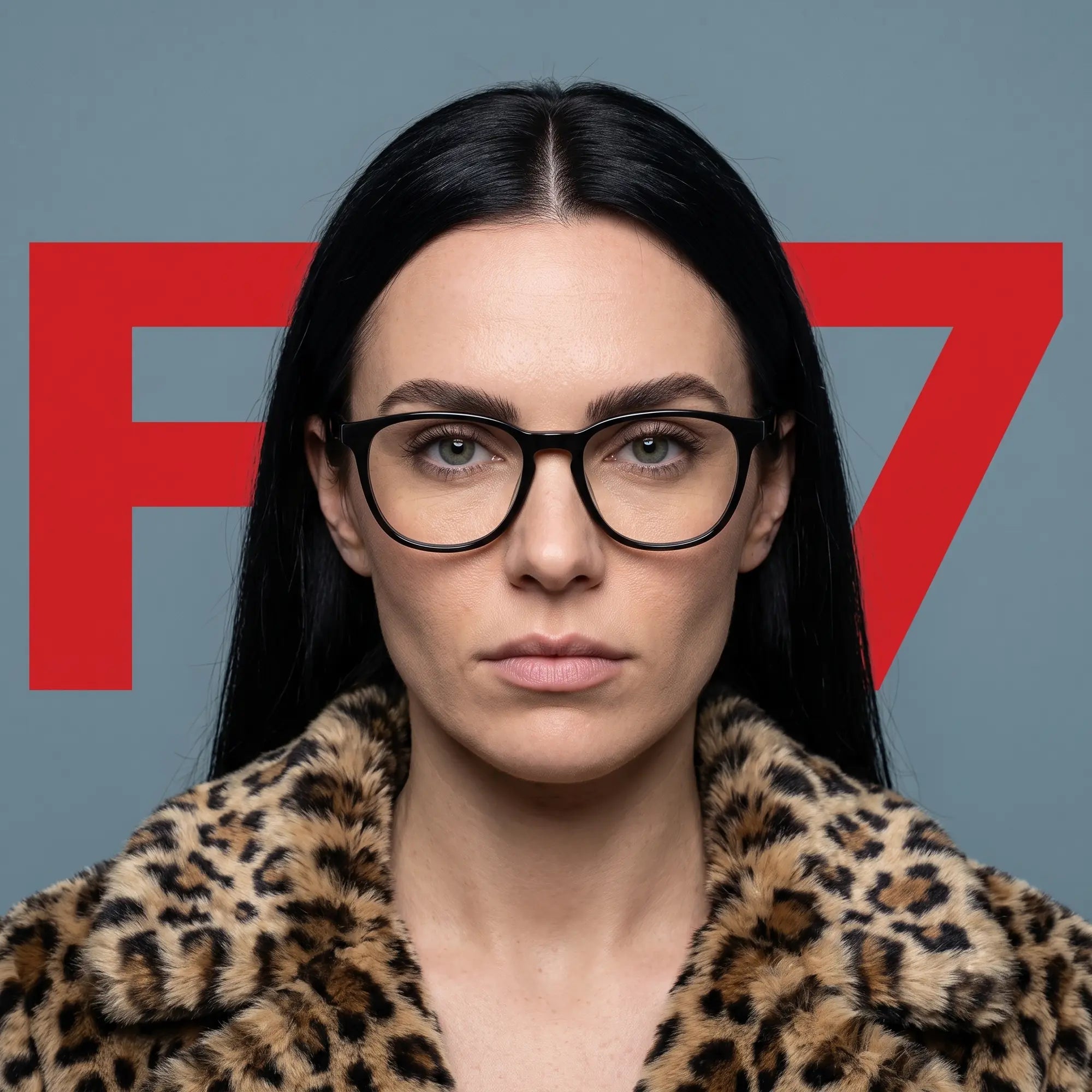 Fiore 7046 eyeglasses in black, worn by a model – campaign portrait, studio portrait with sculptural styling