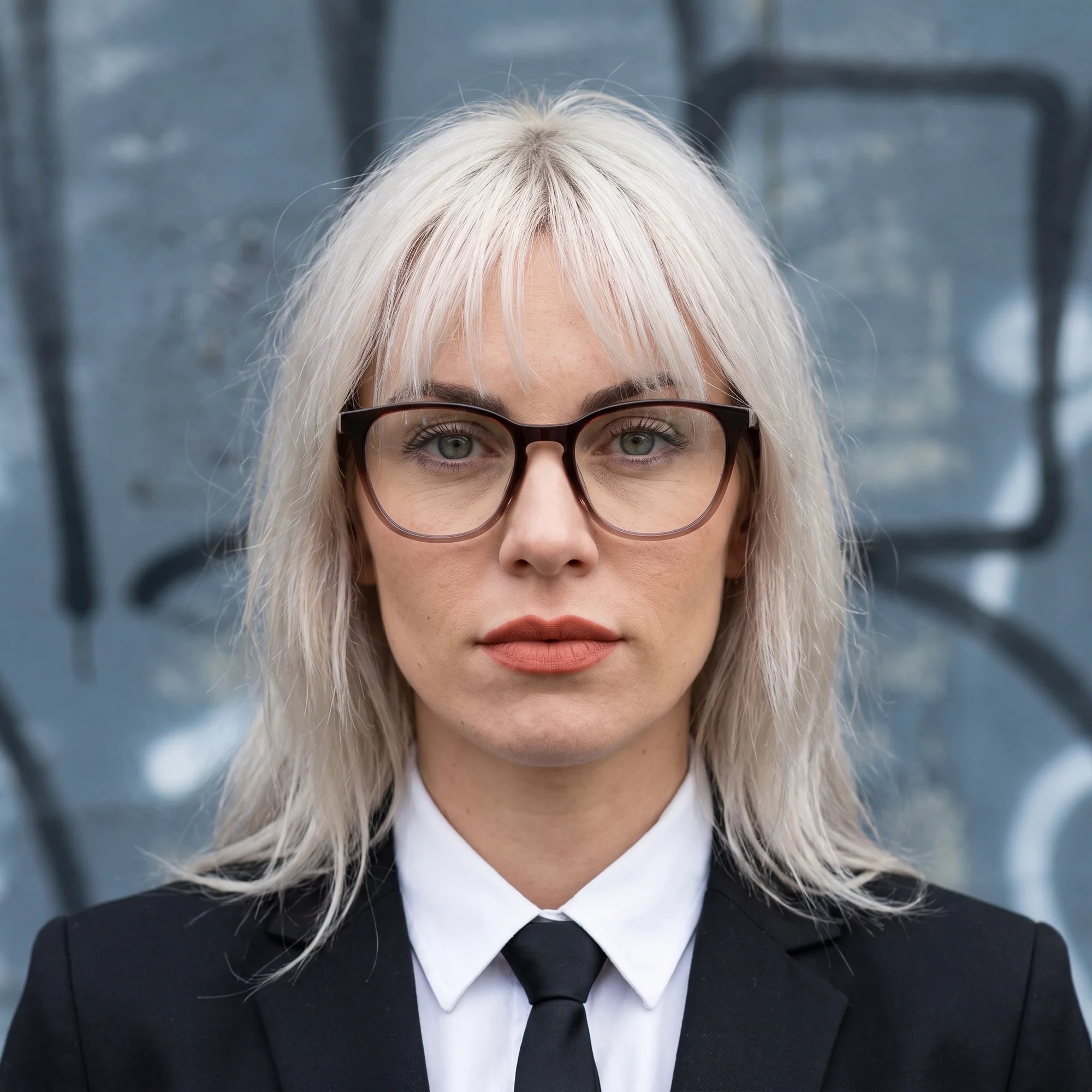 Fiore 7046 eyeglasses in gradual brown, worn by a model – campaign portrait, confident portrait with gold chain necklace