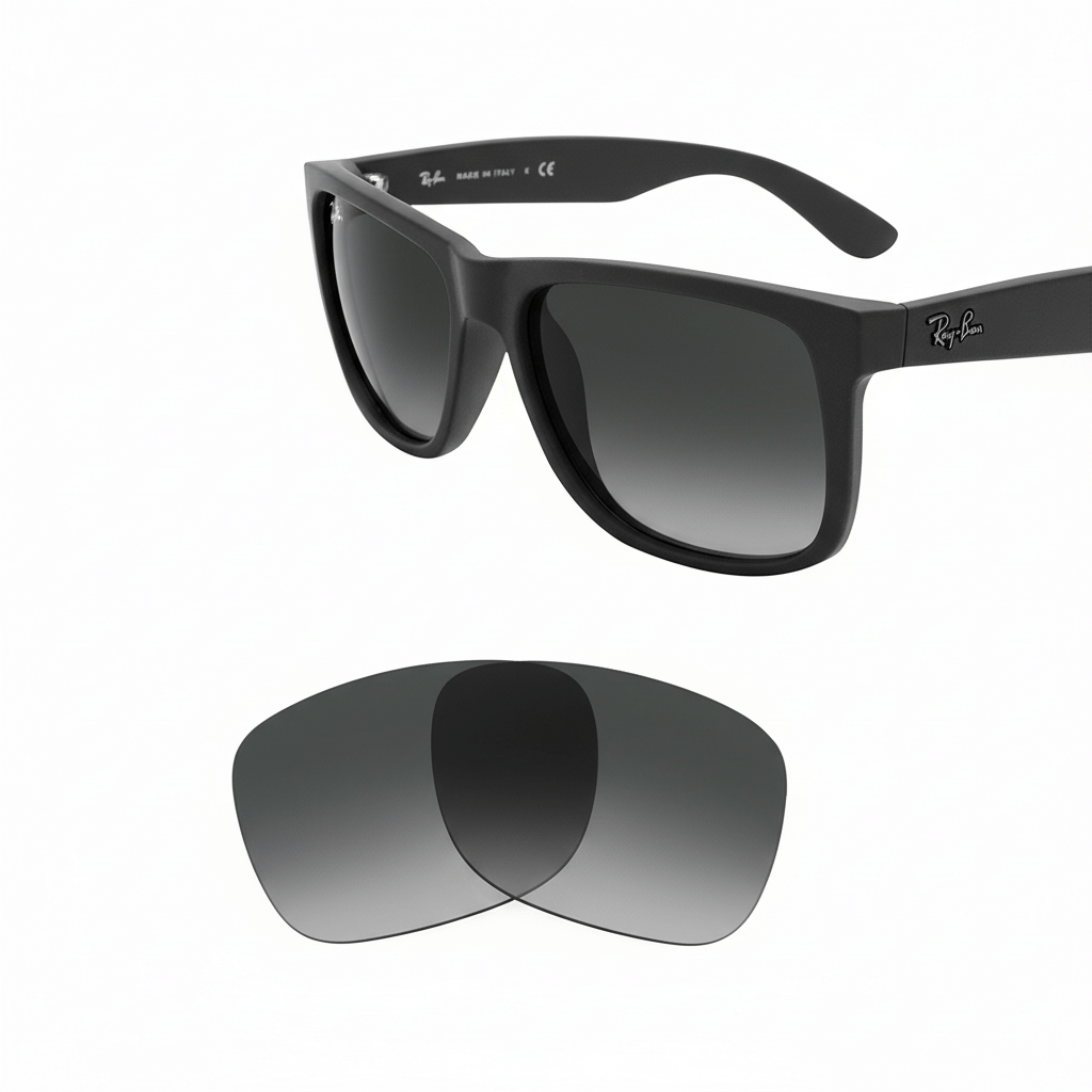 Ray-Ban Justin RB4165 replacement lenses — Gradient Gray polarized sunglass lens, 100% UV | ReFramed