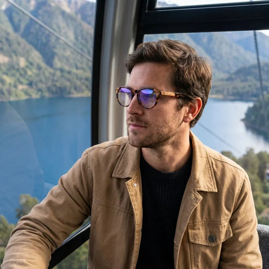 Chiloé 0084 Optical round eyeglass frames in bio-acetate and natural wood · ReFramed, photo 1 of 30