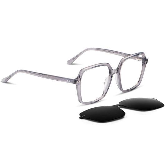 Myka geometric bio-acetate eyeglass frames with magnetic sun clip · ReFramed, photo 1 of 11