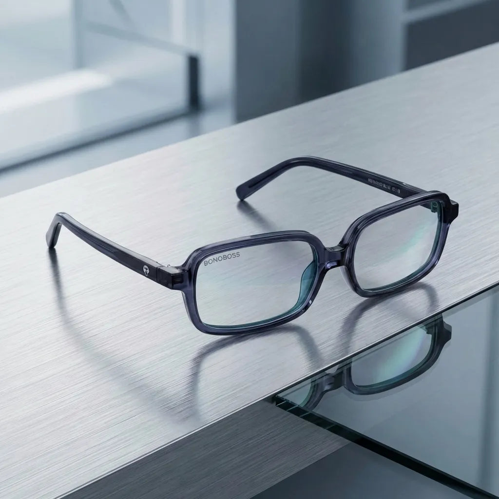 Navarino rectangular bio-acetate reading glasses, blue frame · ReFramed, photo 36 of 50