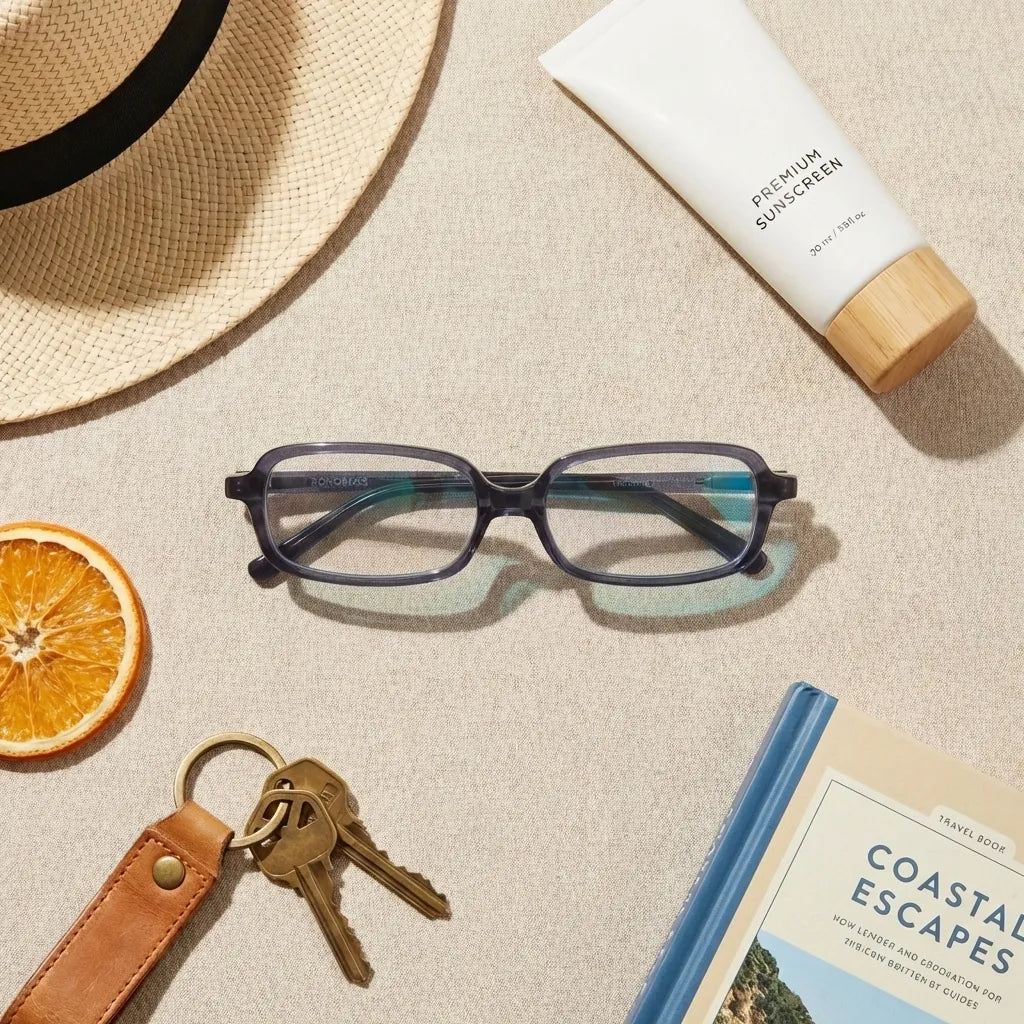 Navarino rectangular bio-acetate reading glasses, blue frame · ReFramed, photo 41 of 50