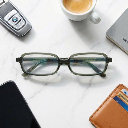 Navarino rectangular bio-acetate reading glasses, green frame · ReFramed, photo 50 of 50