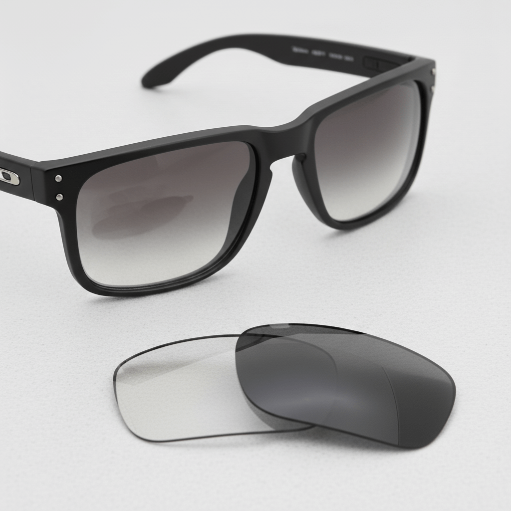 Oakley Holbrook OO9102 replacement lenses — Adapt Gray Photochromic polarized sunglass lens, 100% UV | ReFramed