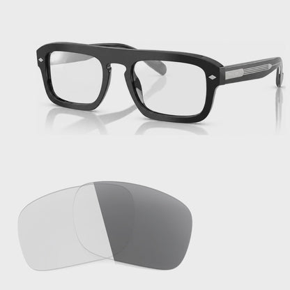 Vogue VO5620S photochromic gray replacement lenses, angled video of the lenses darkening from clear to gray · ReFramed