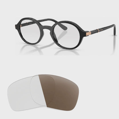 Vogue VO5692S photochromic brown replacement lenses, angled video of the lenses darkening from clear to brown · ReFramed
