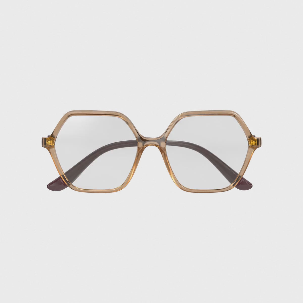 Vogue VO5361S photochromic brown replacement lenses, front video of the lenses darkening from clear to brown · ReFramed