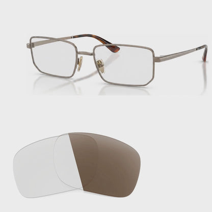 Vogue VO4352S photochromic brown replacement lenses, angled video of the lenses darkening from clear to brown · ReFramed