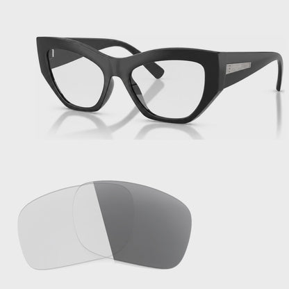 Vogue VO5607S photochromic gray replacement lenses, angled video of the lenses darkening from clear to gray · ReFramed