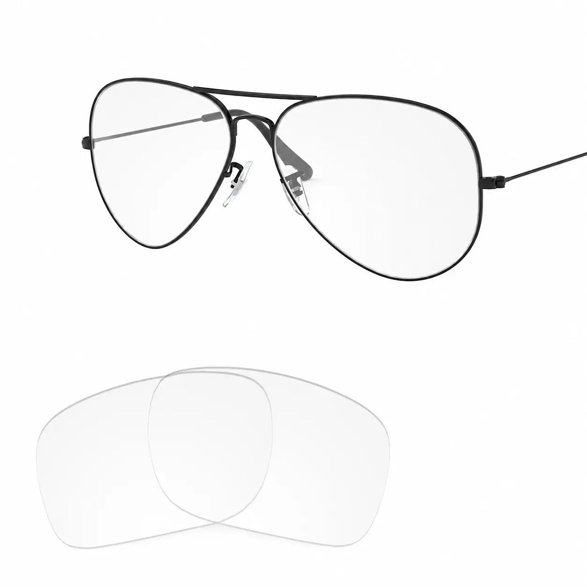 Ray-Ban Aviator Large Metal II RB3026 replacement lenses in crystal clear, angled frame view with lens pair · ReFramed