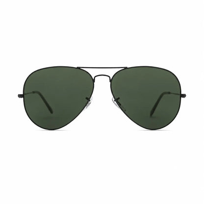 Ray-Ban Aviator Large Metal II RB3026 replacement lenses in G15 green, front view of the frame with the lenses · ReFramed