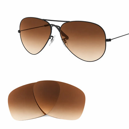 Ray-Ban Aviator Large Metal II RB3026 replacement lenses in gradient brown, angled frame view with lens pair · ReFramed