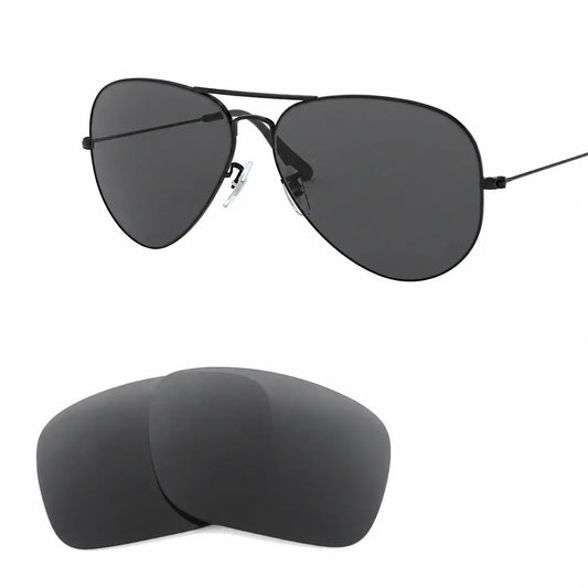 Ray-Ban Aviator Large Metal II RB3026 replacement lenses in gray, angled view of the frame with the lens pair · ReFramed
