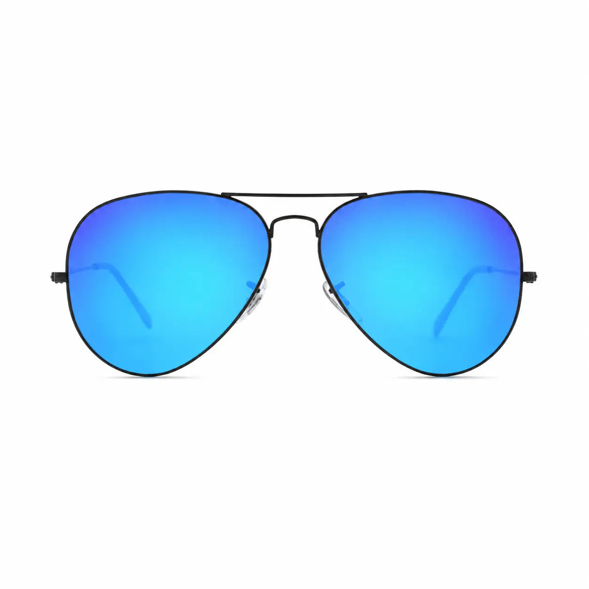 Ray-Ban Aviator Large Metal II RB3026 replacement lenses in mirrored blue, front view of the frame with the lenses · ReFramed