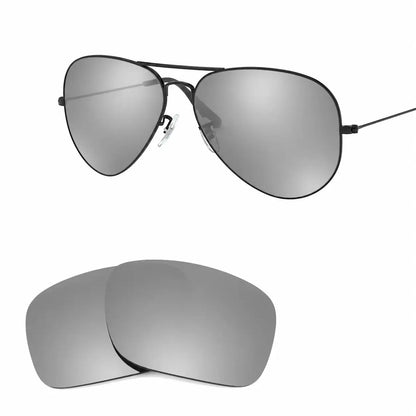 Ray-Ban Aviator Large Metal II RB3026 replacement lenses in mirrored silver, angled frame view with lens pair · ReFramed
