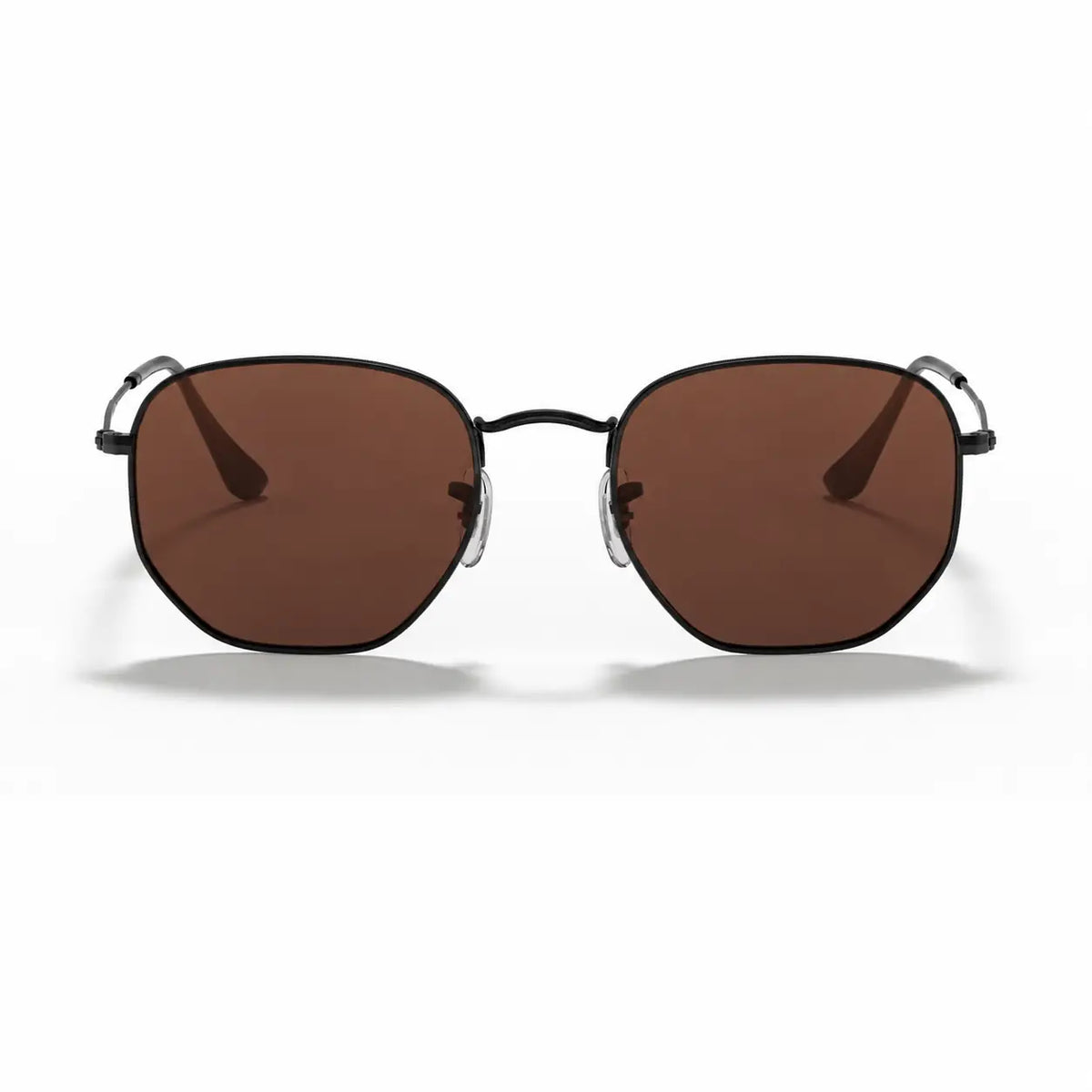 Ray-Ban Hexagonal RB3548N replacement lenses in brown, front view of the frame fitted with the new lenses · ReFramed