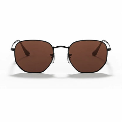 Ray-Ban Hexagonal RB3548N replacement lenses in brown, front view of the frame fitted with the new lenses · ReFramed