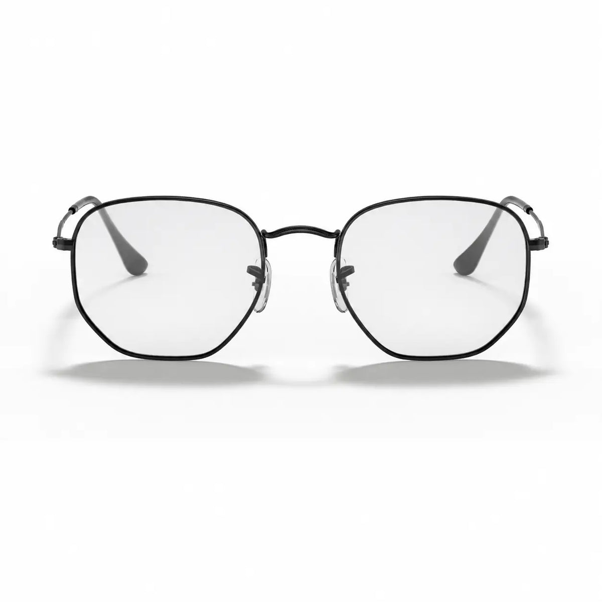 Ray-Ban Hexagonal RB3548N replacement lenses in crystal clear, front view of the frame fitted with the new lenses · ReFramed