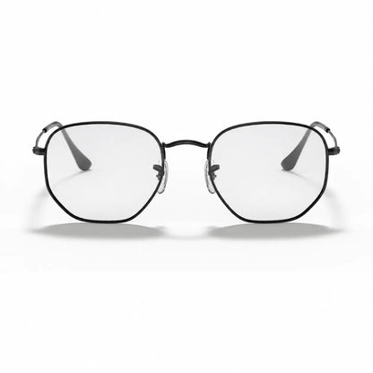 Ray-Ban Hexagonal RB3548N replacement lenses in crystal clear, front view of the frame fitted with the new lenses · ReFramed