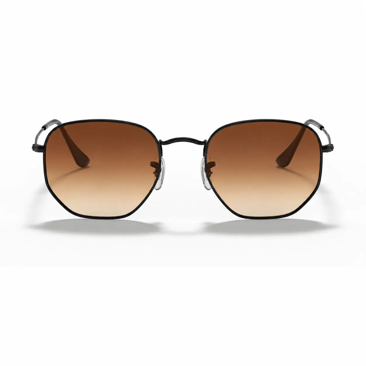 Ray-Ban Hexagonal RB3548N replacement lenses in gradient brown, front view of the frame fitted with the new lenses · ReFramed