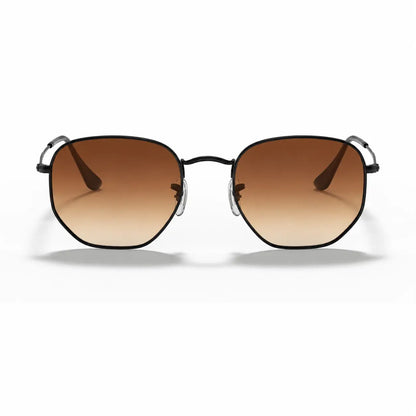 Ray-Ban Hexagonal RB3548N replacement lenses in gradient brown, front view of the frame fitted with the new lenses · ReFramed