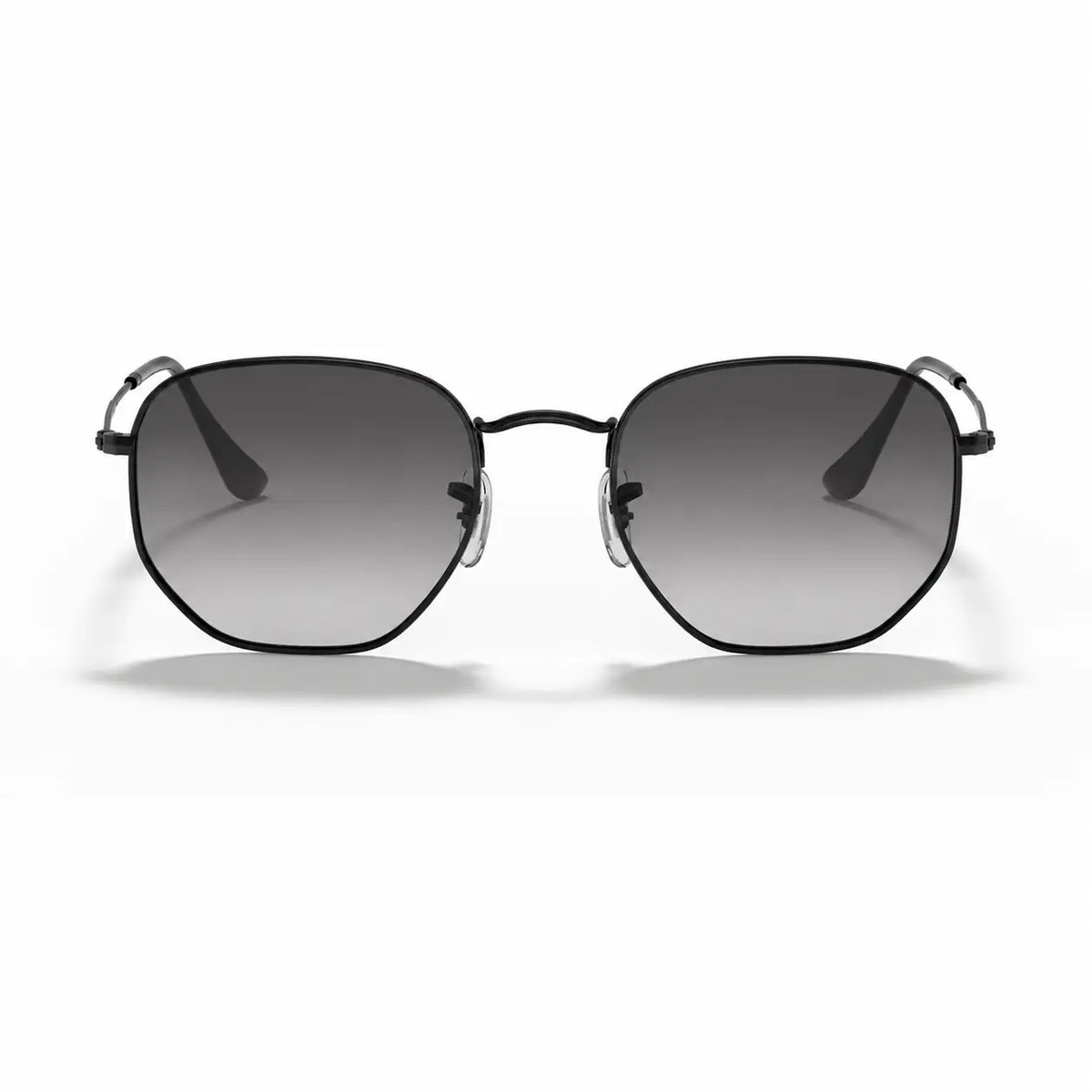 Ray-Ban Hexagonal RB3548N replacement lenses in gradient gray, front view of the frame fitted with the new lenses · ReFramed