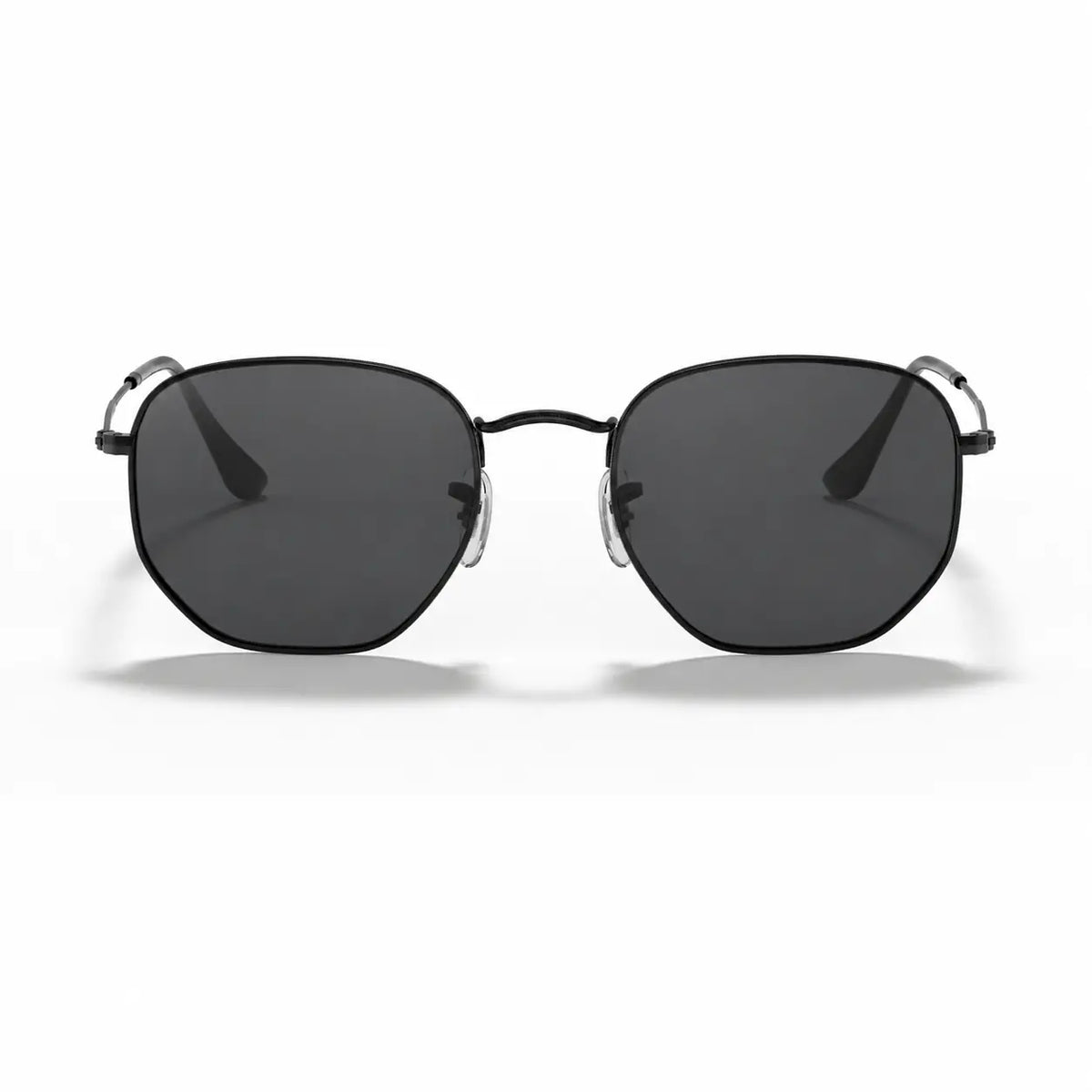 Ray-Ban Hexagonal RB3548N replacement lenses in gray, front view of the frame fitted with the new lenses · ReFramed