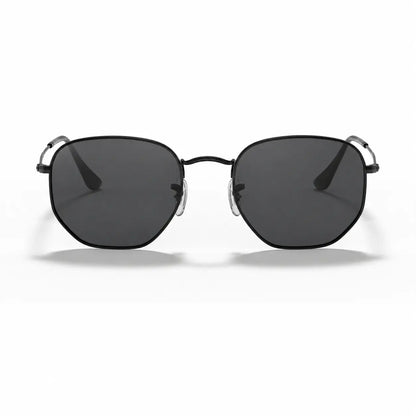 Ray-Ban Hexagonal RB3548N replacement lenses in gray, front view of the frame fitted with the new lenses · ReFramed