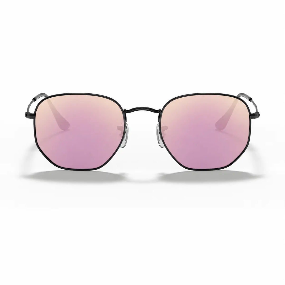 Ray-Ban Hexagonal RB3548N replacement lenses in mirrored pink, front view of the frame fitted with the new lenses · ReFramed